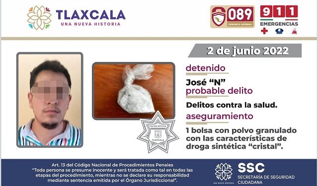 La SSC detiene a una persona por posesión de droga sintética en Cuapiaxtla.
