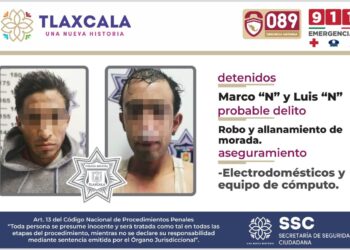 SSC detiene en Yauhquemecan a dos presuntos responsables de robo