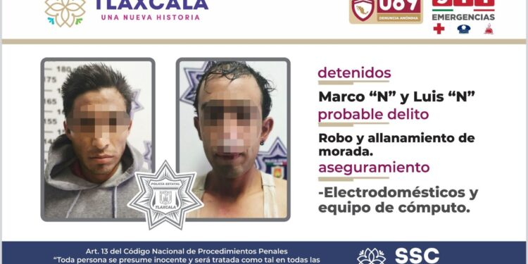 SSC detiene en Yauhquemecan a dos presuntos responsables de robo