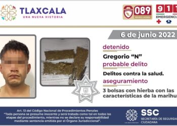 Detiene la SSC a persona con enervantes en Santa Isabel Xiloxoxtla.