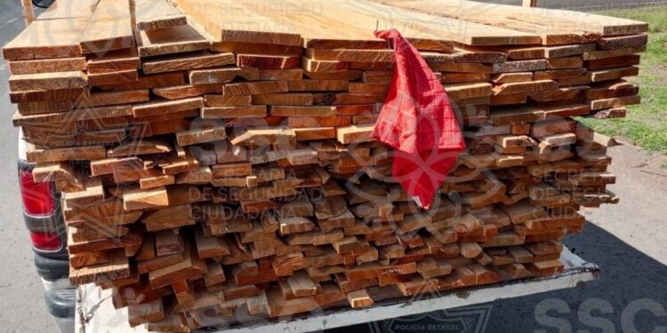 Asegura policía estatal material  forestal en Atlangatepec