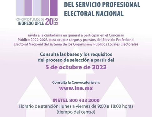 INE concursa 5 plazas del servicio profesional electoral  para el ITE