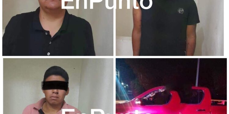 Aseguran a presuntos delincuentes de robo camioneta.