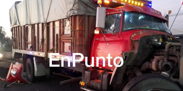 Impacta camión torton contra muro de contención en Xaloztoc.