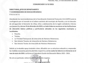 Continúa suspensión de clases en escuelas aledañas al relleno sanitario de Panotla.