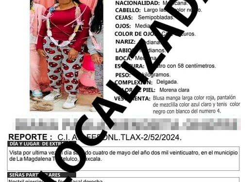 Presentan ante el ministerio público a menor de edad reportada como no localizada:PGJE