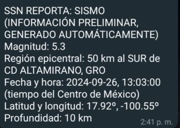Se registran réplicas de sismos tras el acontecido la noche de este miércoles 25 de septiembre.