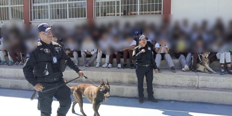 Visita Unidad Canina K9 y Proximidad Social del Municipio a estudiantes de la Técnica 43 de Huamantla.