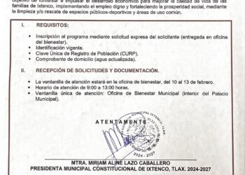 Convoca Gobierno de Ixtenco a Segunda Jornada Empleo Temporal 2025.