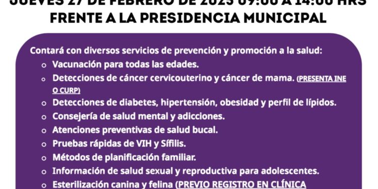 Invita Jurisdicción Sanitaria II a pobladores de Huamantla a participar en Jornada de Salud “Impulsando la Prevención”.