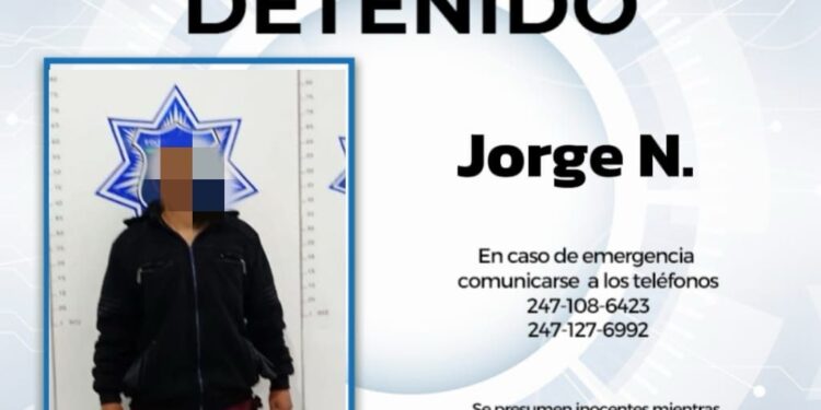 Con vigilancia permanente Policía de Huamantla detiene a hombre señalado de cometer conductas indebidas en la vía pública