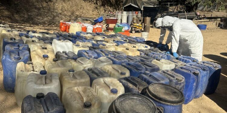 Autoridades federales desmantelan dos laboratorios clandestinos y aseguran más de 150 kilos de metanfetamina en Durango.