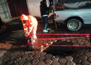 Autoridades de Huamantla atienden hundimiento de terreno en la colonia Tierra y Libertad