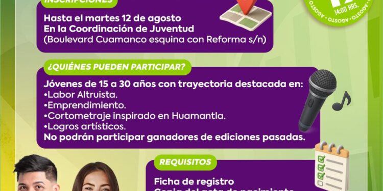 Invitan a jóvenes huamantlecos a participar en el Premio de la Juventud 2025