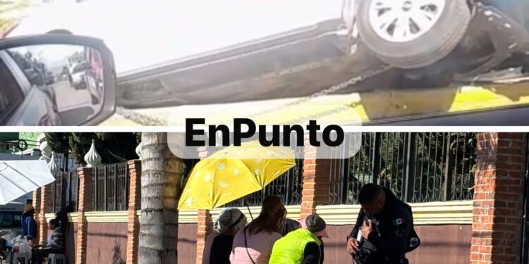 Vuelca vehículo y atienen paramédicos abuelita tras caer en Huamantla.