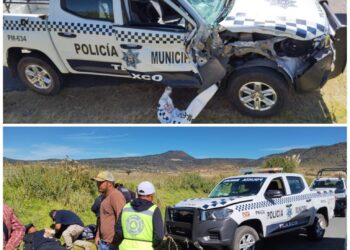 Policías de Tlaxco resultan lesionados tras ser impactados por un tractor en Hidalgo