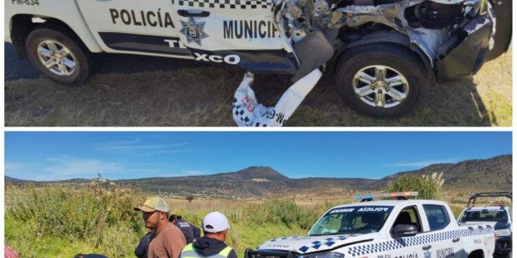 Policías de Tlaxco resultan lesionados tras ser impactados por un tractor en Hidalgo